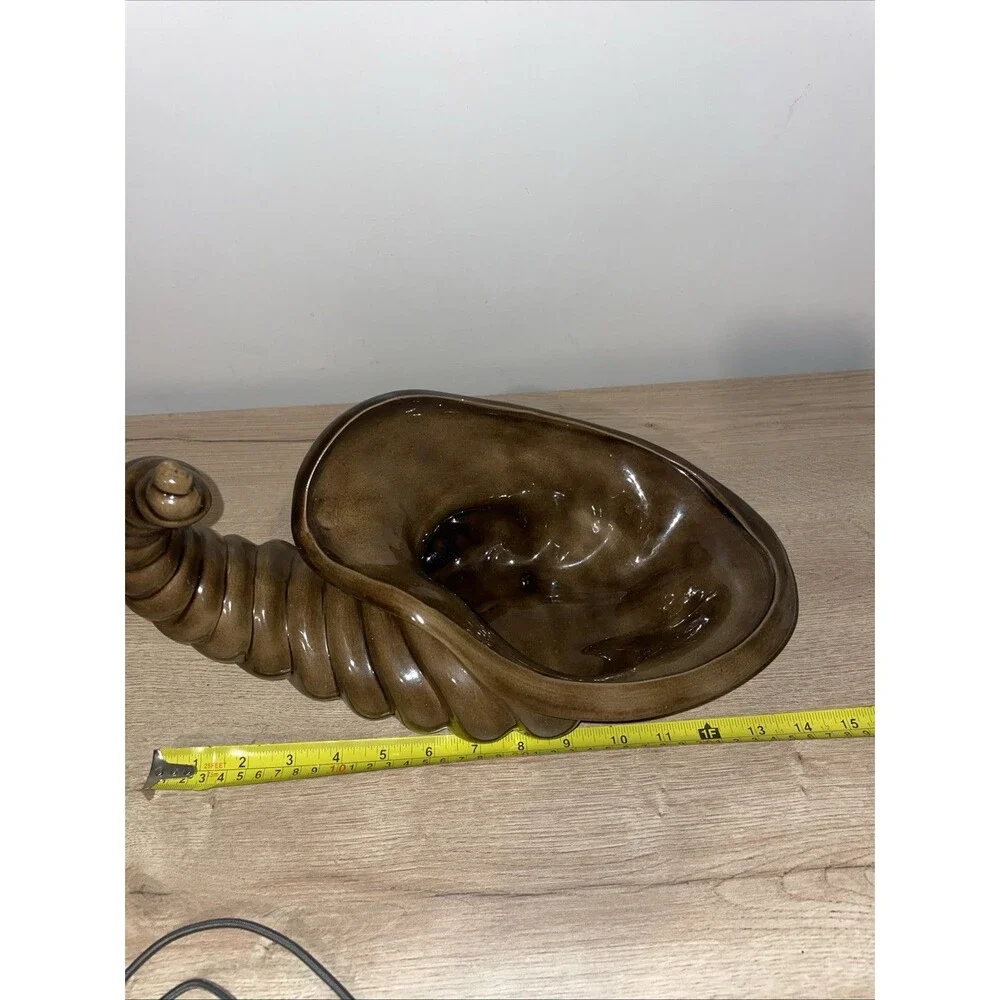 Vintage 1985 Ceramic Cornucopia Horn of Plenty Planter Thanksgiving Brown Glaze